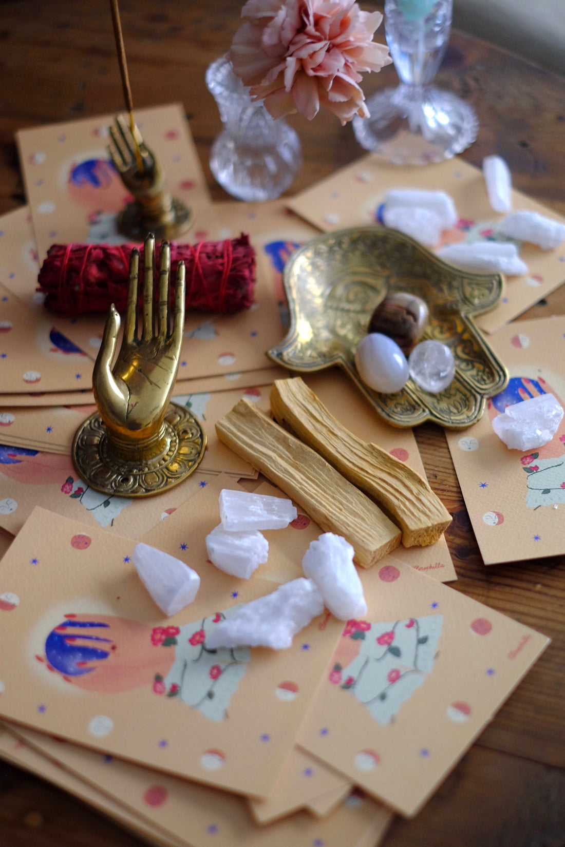 Cristallo di Selenite e Palo Santo
