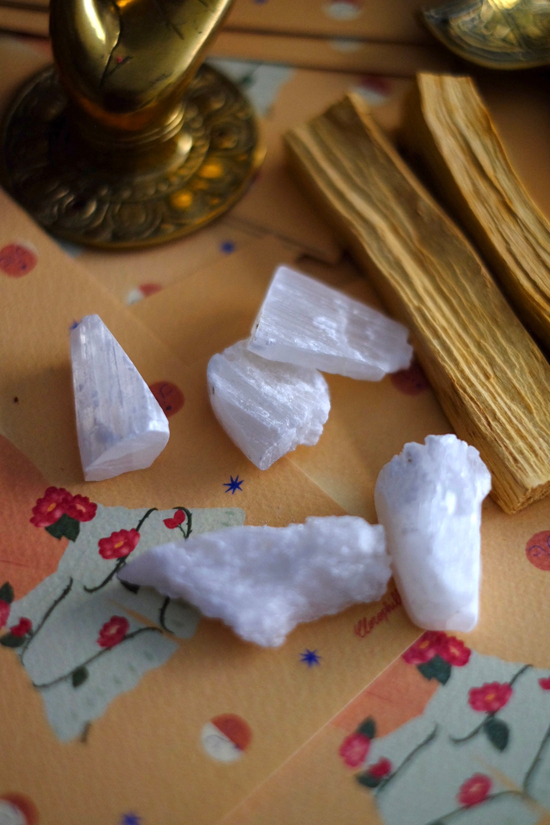 Cristallo di Selenite e Palo Santo