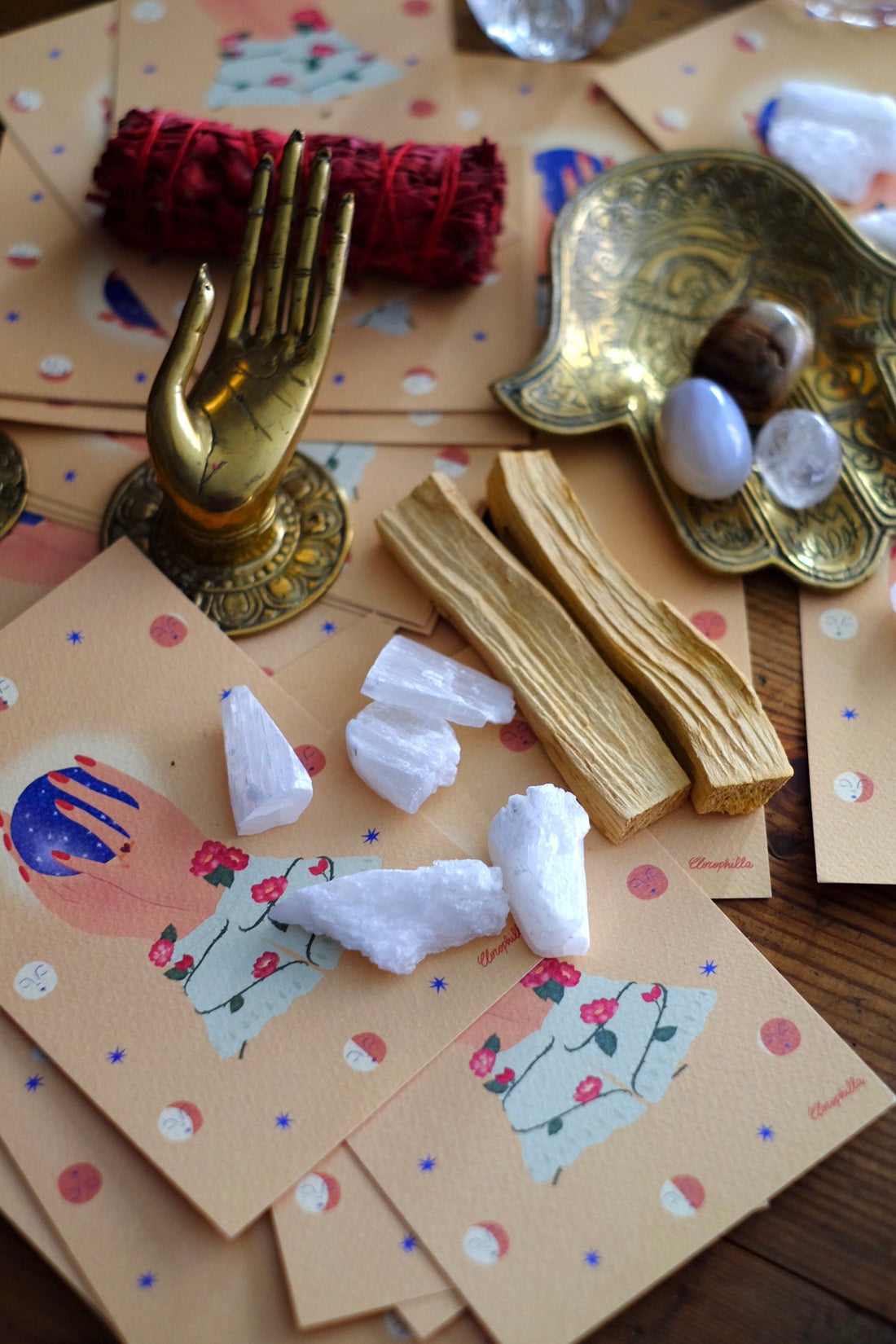 Cristallo di Selenite e Palo Santo